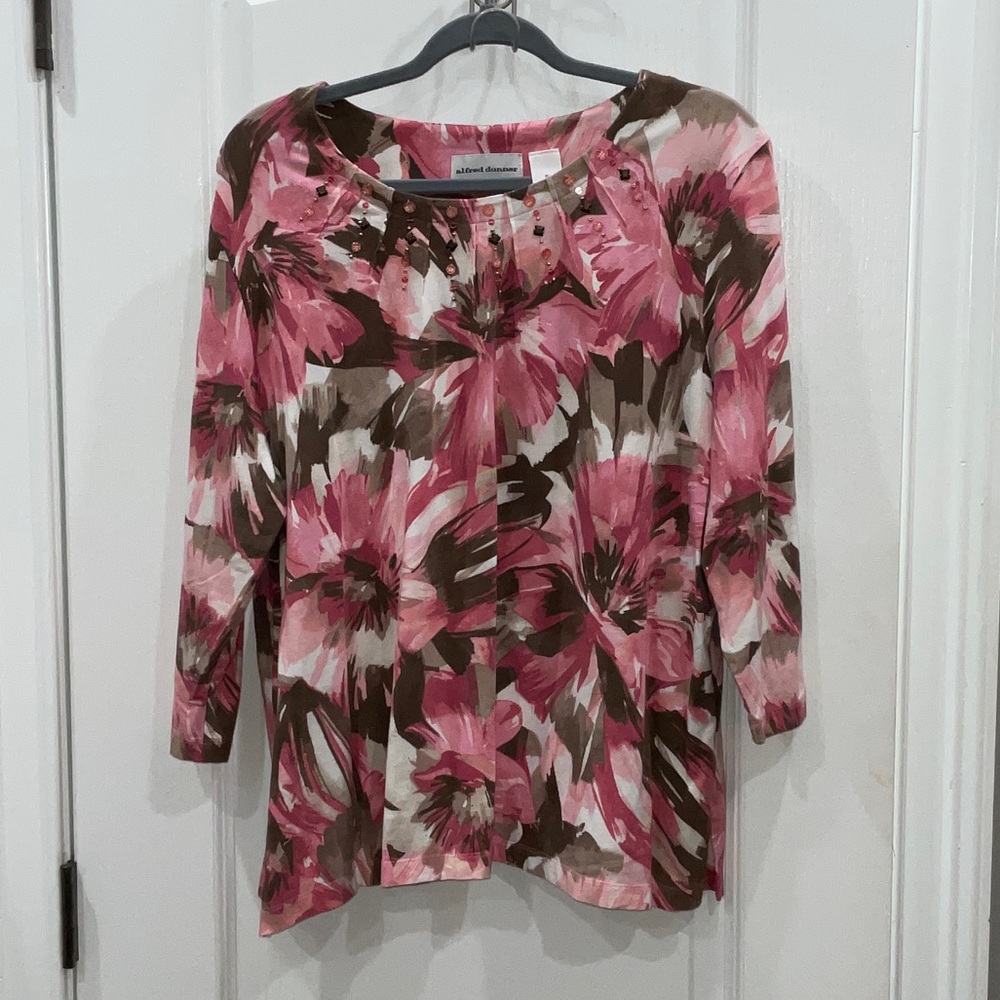 Alfred Dunner Pink and Brown Floral Blouse